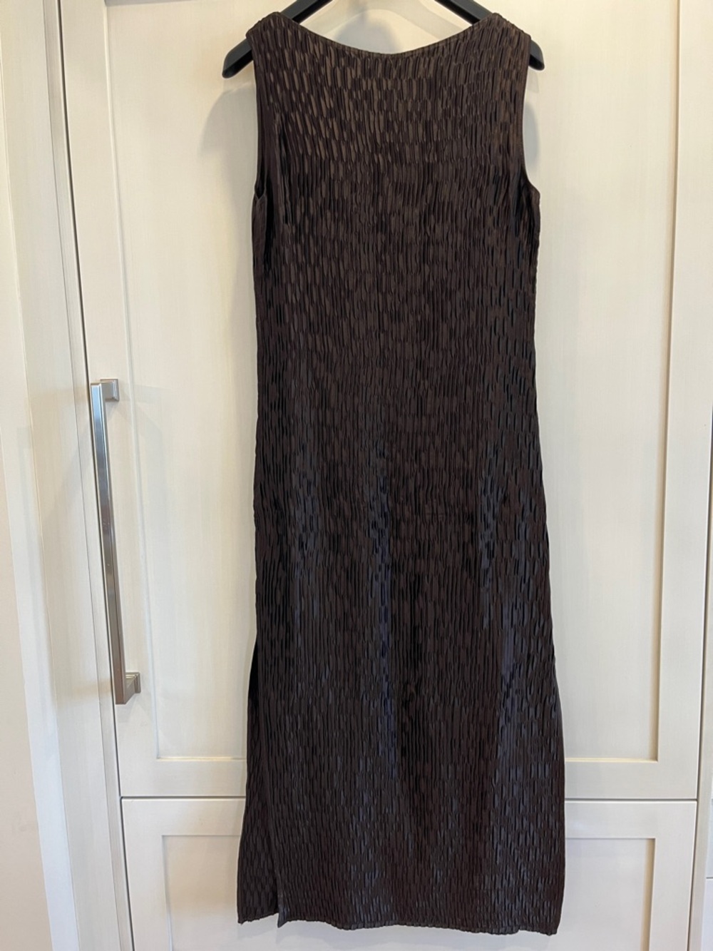 Price Roman Sleeveless Satin Textured Maxi Dress with wide neck,long side slits